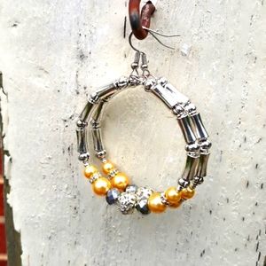 Round/ Bead & Bamboo Hoop Earrings/ Rhinestone Detail/ Handcrafted by J.Monique